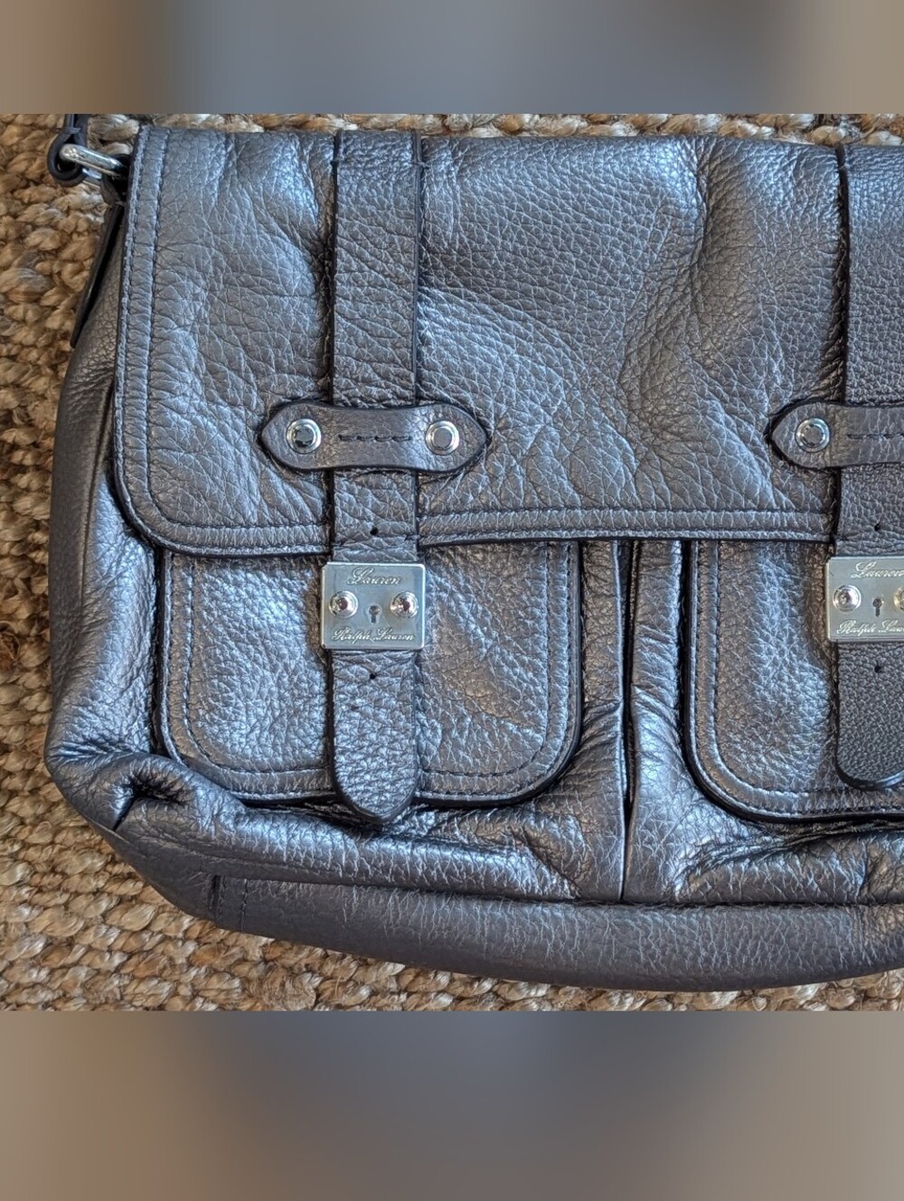 Lauren Ralph Lauren Pewter Leather Crossbody Messenger Bag - Indie Sleeze - Picture 2 of 14